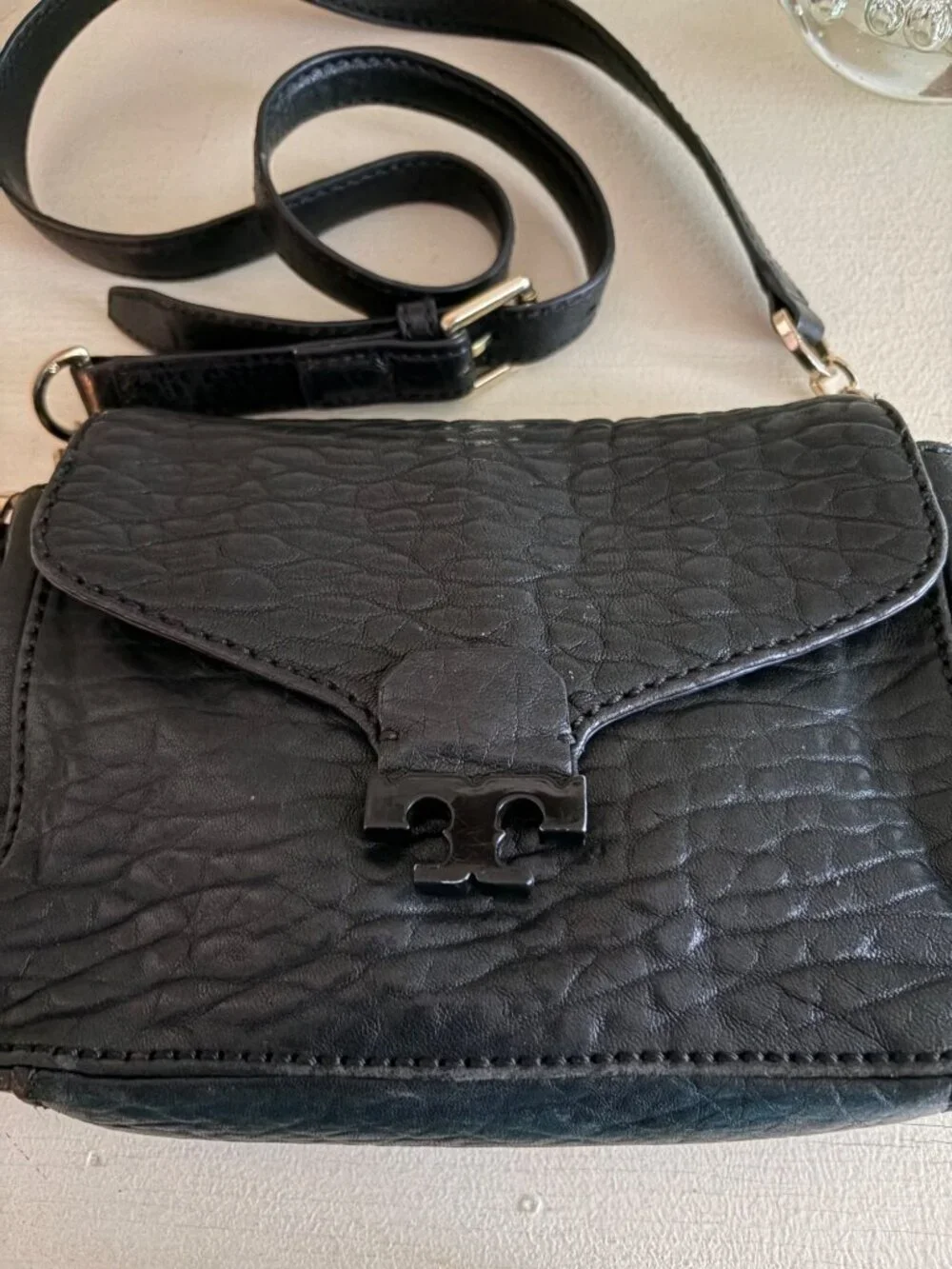 Tory Burch Parkan Crossbody Black Pebbled Handbag
